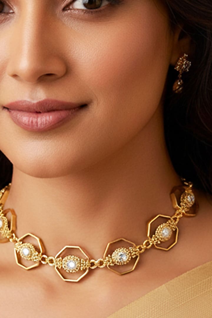 Gold Plated Crystal Octagon Necklace by Suhani Pittie at Pernia's Pop Up Shop