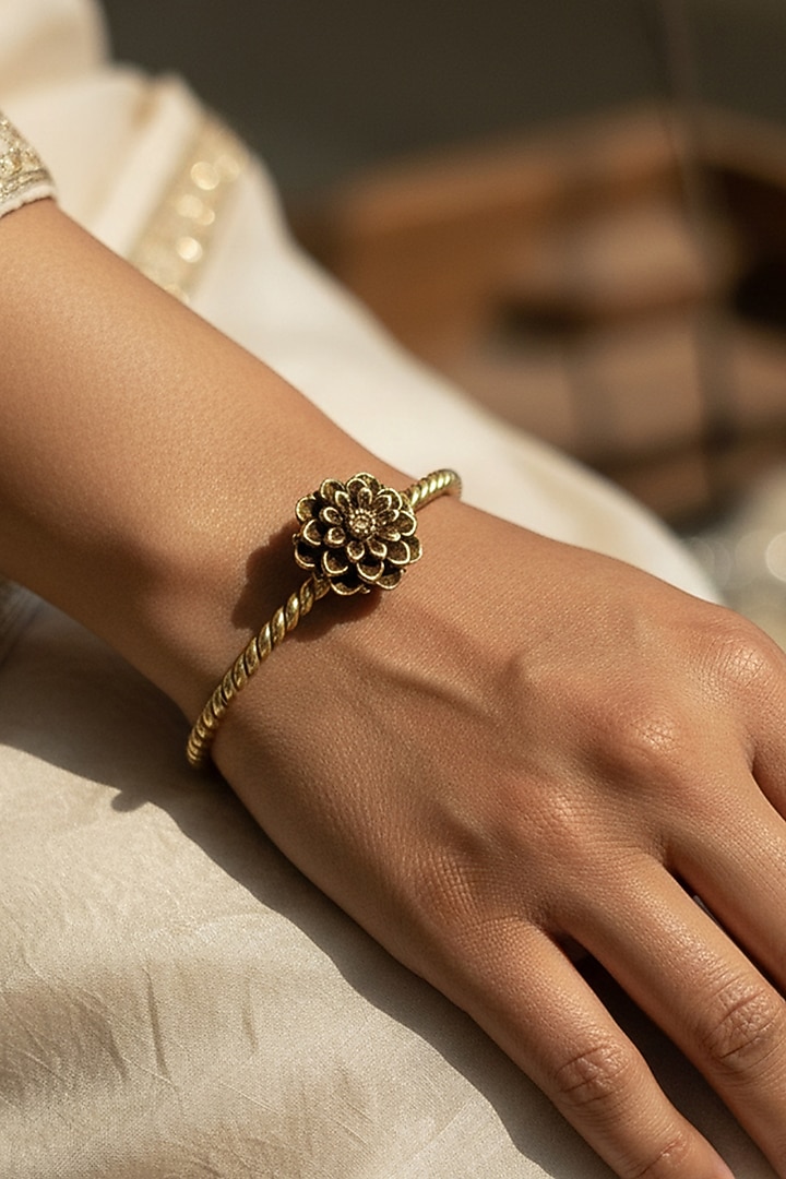 Gold Plated Floral Cuff Bangle by Suhani Pittie at Pernia's Pop Up Shop