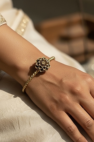 Gold Plated Floral Cuff Bangle by Suhani Pittie