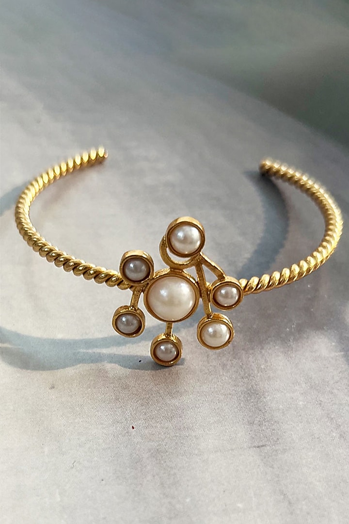 Gold Plated Pearl Cluster Cuff Bangle by Suhani Pittie at Pernia's Pop Up Shop