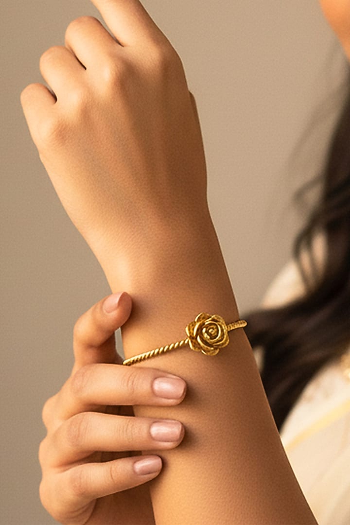 Gold Plated Rose Cuff Bangle by Suhani Pittie at Pernia's Pop Up Shop