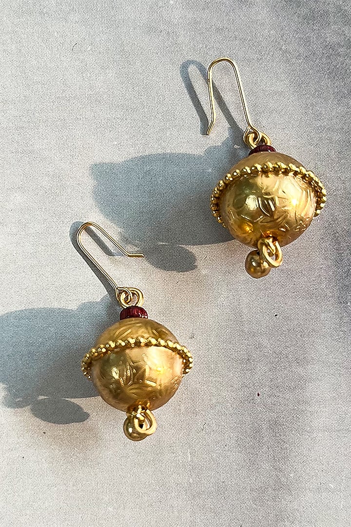 Gold Plated Engraved Ball Earrings by Suhani Pittie at Pernia's Pop Up Shop