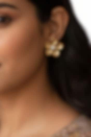 Gold Plated Handcrafted Floral Stud Earrings by Suhani Pittie at Pernia's Pop Up Shop