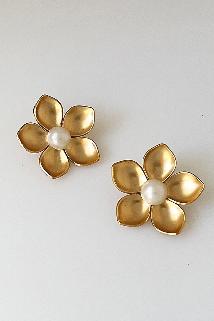 Gold Plated Handcrafted Floral Stud Earrings by Suhani Pittie at Pernia's Pop Up Shop
