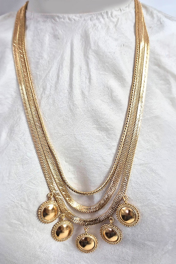 Gold Plated Surya Charm Layered Necklace by Suhani Pittie at Pernia's Pop Up Shop