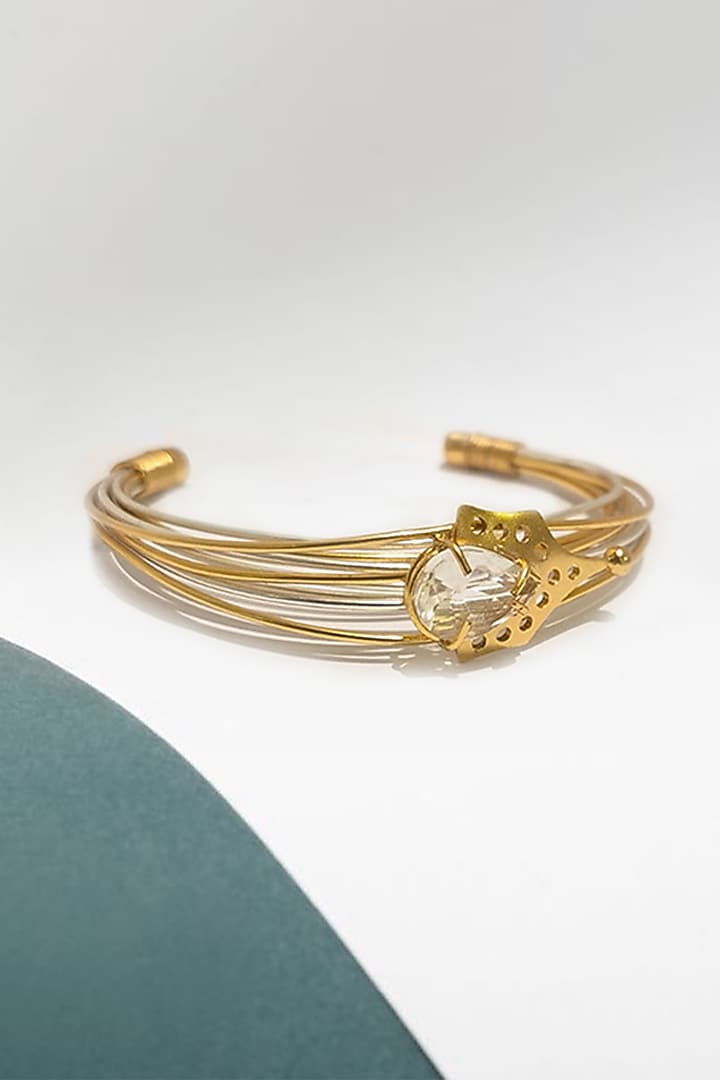 Gold Plated Crystal Handcrafted Cuff Bangle by Suhani Pittie at Pernia's Pop Up Shop