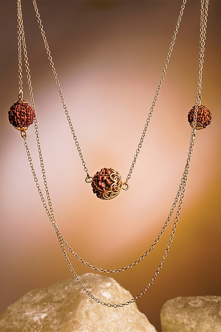 Gold Plated Rudraksha Layered Chain Necklace by Suhani Pittie at Pernia's Pop Up Shop