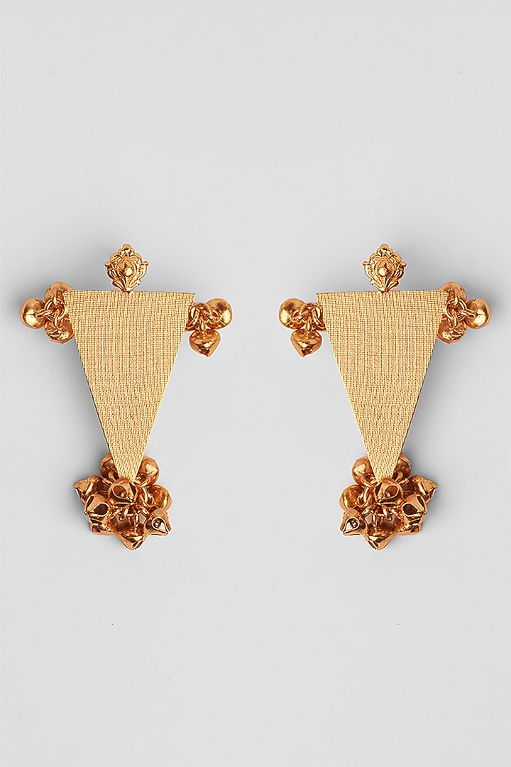 Gold Plated Ghunghroo Stamp Triangle Earrings by Suhani Pittie at Pernia's Pop Up Shop