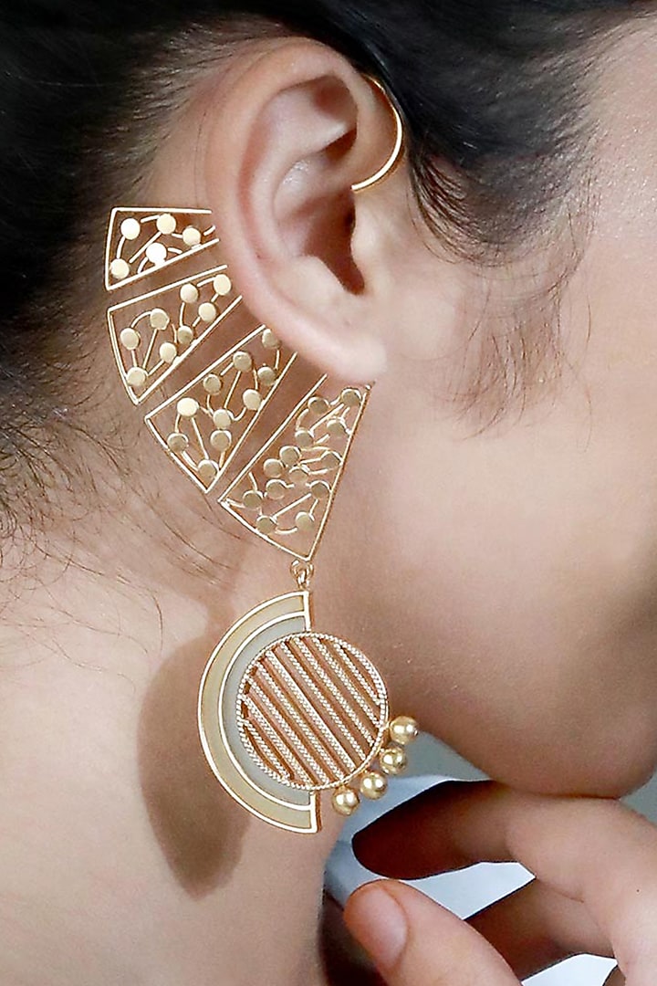 Gold Plated Acrylic Dotted Arc Earcuffs by Suhani Pittie at Pernia's Pop Up Shop