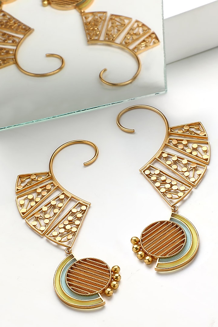 Gold Plated Acrylic Dotted Arc Earcuffs by Suhani Pittie at Pernia's Pop Up Shop