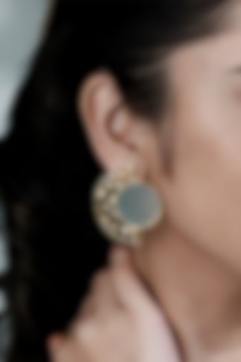 Gold Plated Cyan Blue Acrylic Work Circular Arc Earrings by Suhani Pittie at Pernia's Pop Up Shop