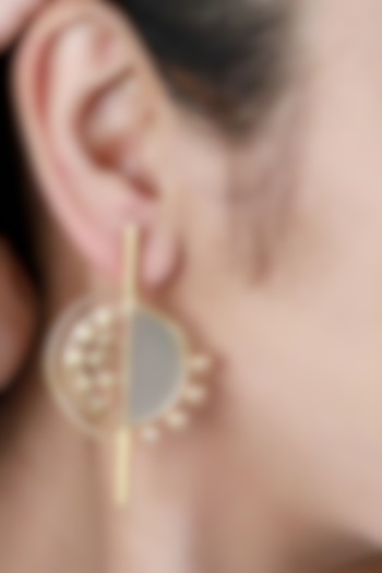 Gold Plated Cyan Blue Acrylic Work Circular Dotted Stud Earrings by Suhani Pittie at Pernia's Pop Up Shop
