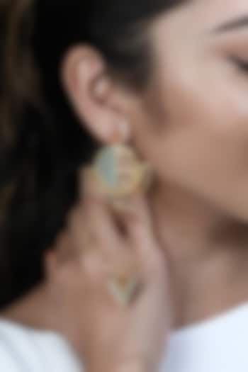 Gold Plated Acrylic Work Circular Drop Earrings by Suhani Pittie at Pernia's Pop Up Shop