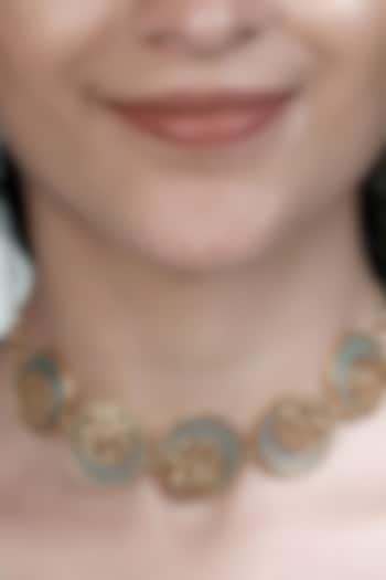 Gold Plated Cyan Blue Acrylic Work Choker Necklace by Suhani Pittie at Pernia's Pop Up Shop