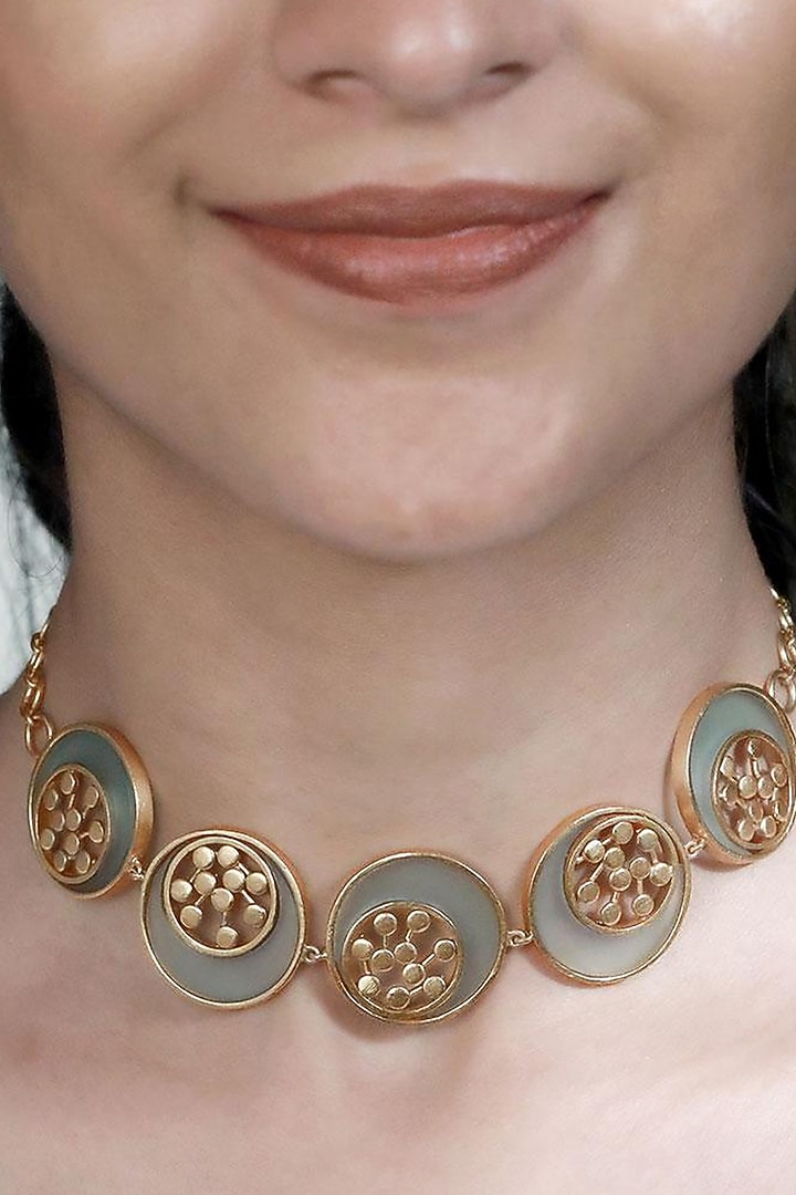 Gold Plated Cyan Blue Acrylic Work Choker Necklace by Suhani Pittie at Pernia's Pop Up Shop
