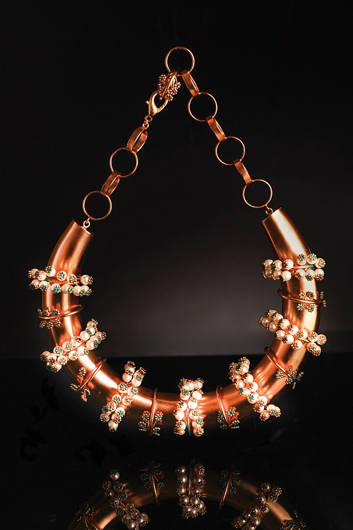 Gold Plated Emerald & Pearl Entwined Choker Necklace by Suhani Pittie at Pernia's Pop Up Shop