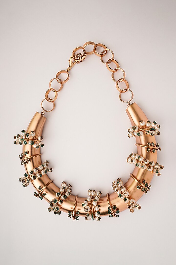 Gold Plated Emerald & Pearl Entwined Choker Necklace by Suhani Pittie at Pernia's Pop Up Shop