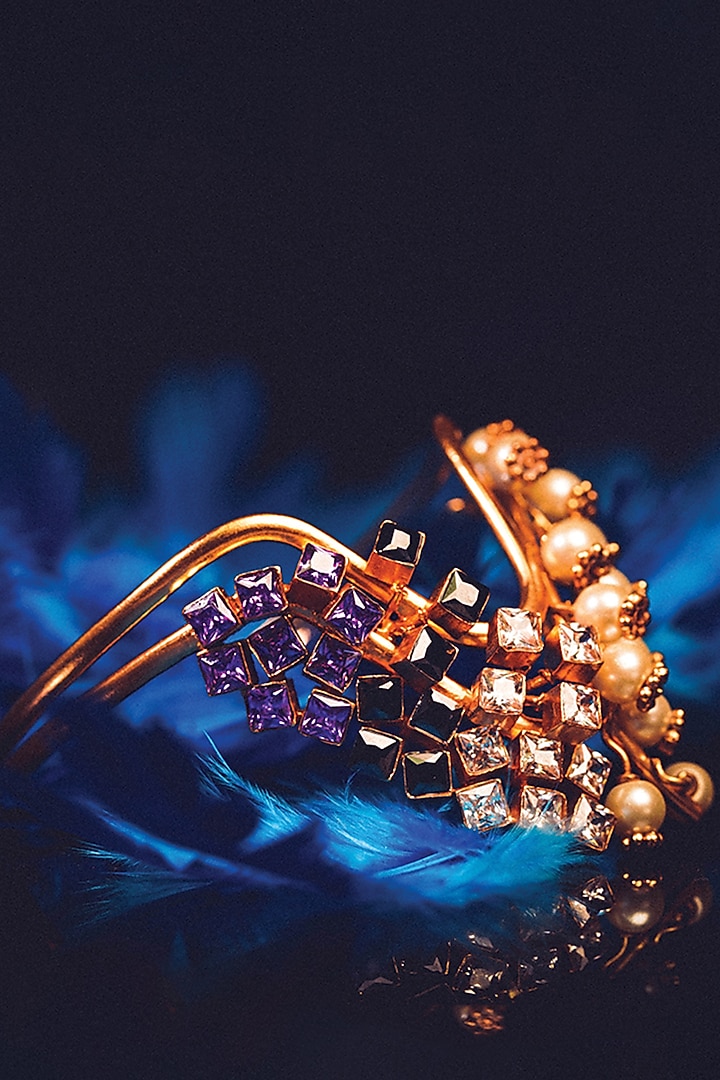 Gold Plated Cubic Zirconia & Pearl Cuff by Suhani Pittie at Pernia's Pop Up Shop