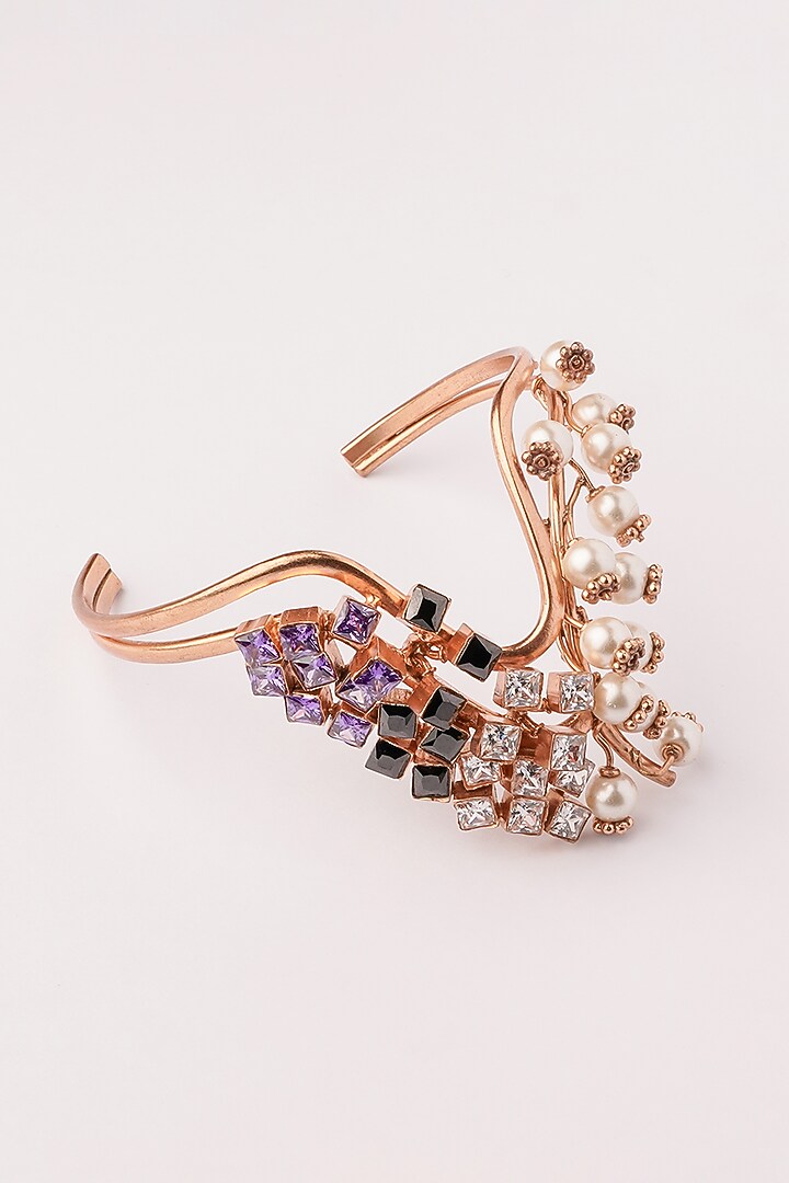 Gold Plated Cubic Zirconia & Pearl Cuff by Suhani Pittie at Pernia's Pop Up Shop