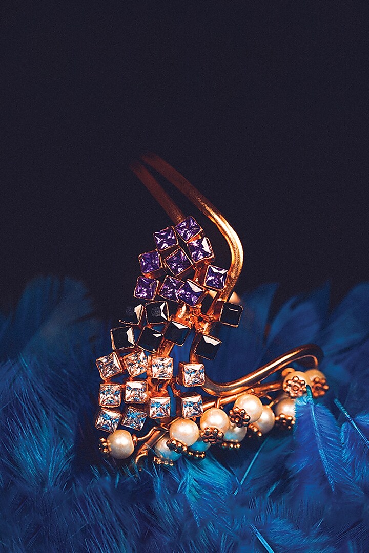 Gold Plated Cubic Zirconia & Pearl Cuff by Suhani Pittie at Pernia's Pop Up Shop