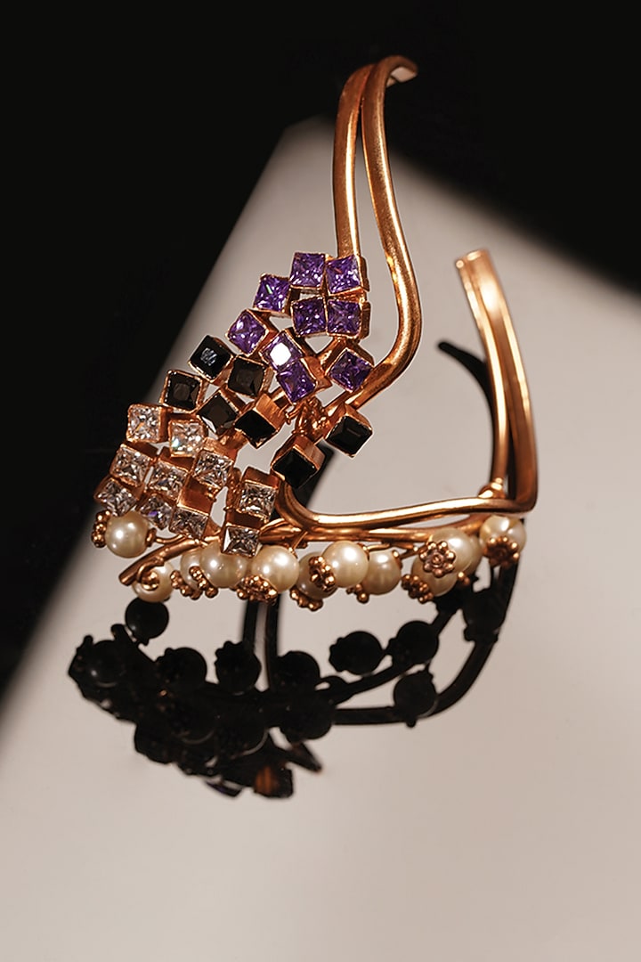 Gold Plated Cubic Zirconia & Pearl Cuff by Suhani Pittie at Pernia's Pop Up Shop