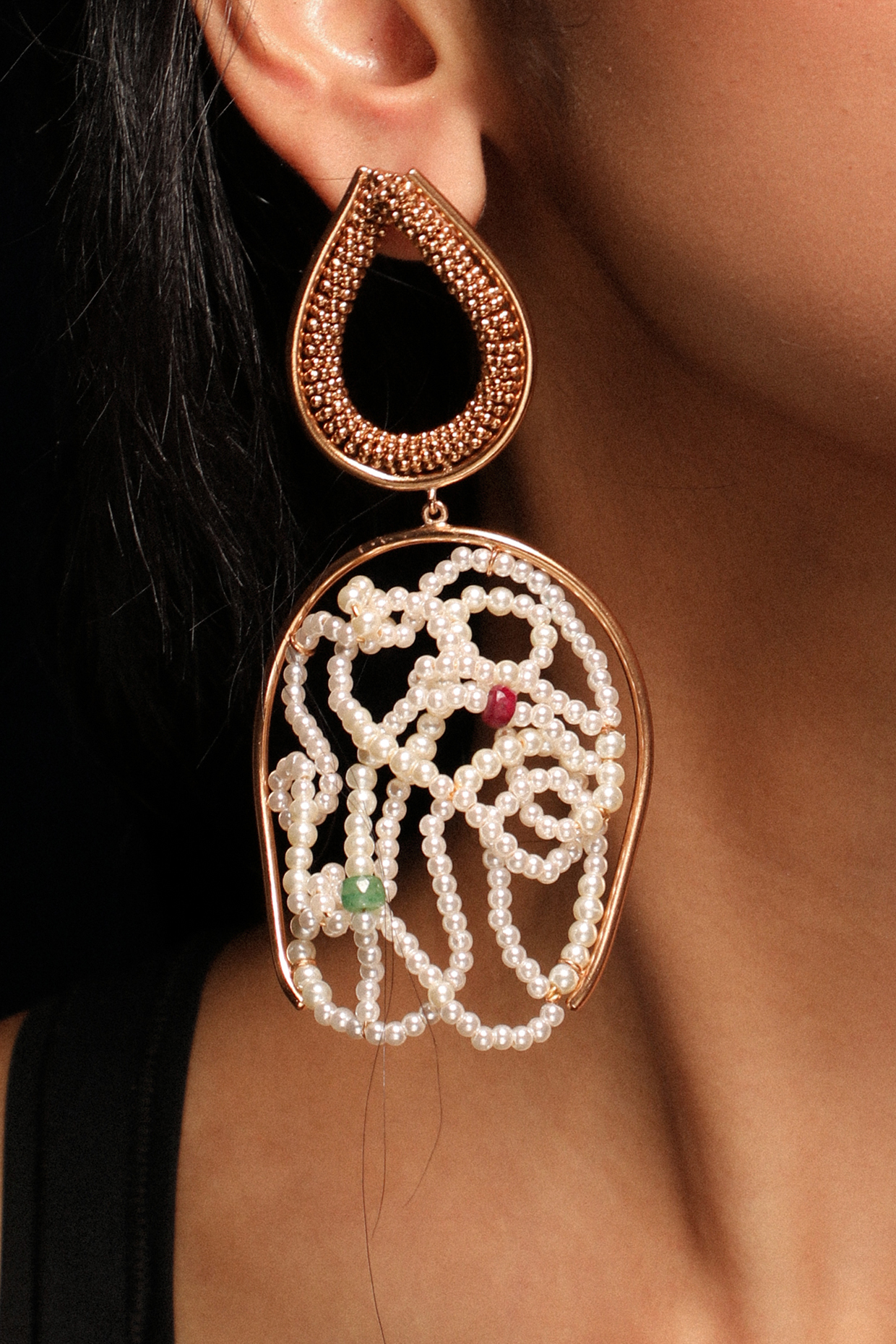 Gold Plated Emerald & Ruby Dangler Earrings by Suhani Pittie at Pernia's Pop Up Shop