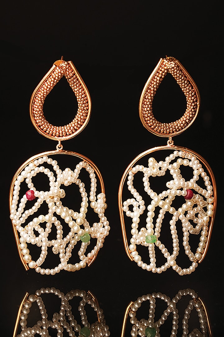 Gold Plated Emerald & Ruby Dangler Earrings by Suhani Pittie at Pernia's Pop Up Shop