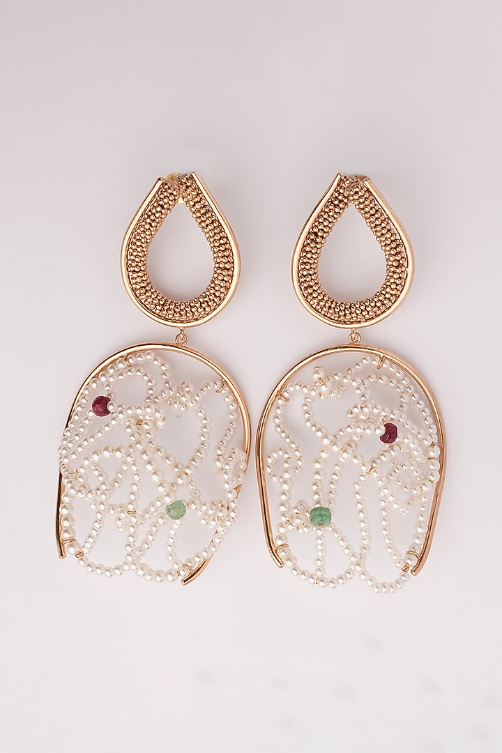 Gold Plated Emerald & Ruby Dangler Earrings by Suhani Pittie at Pernia's Pop Up Shop