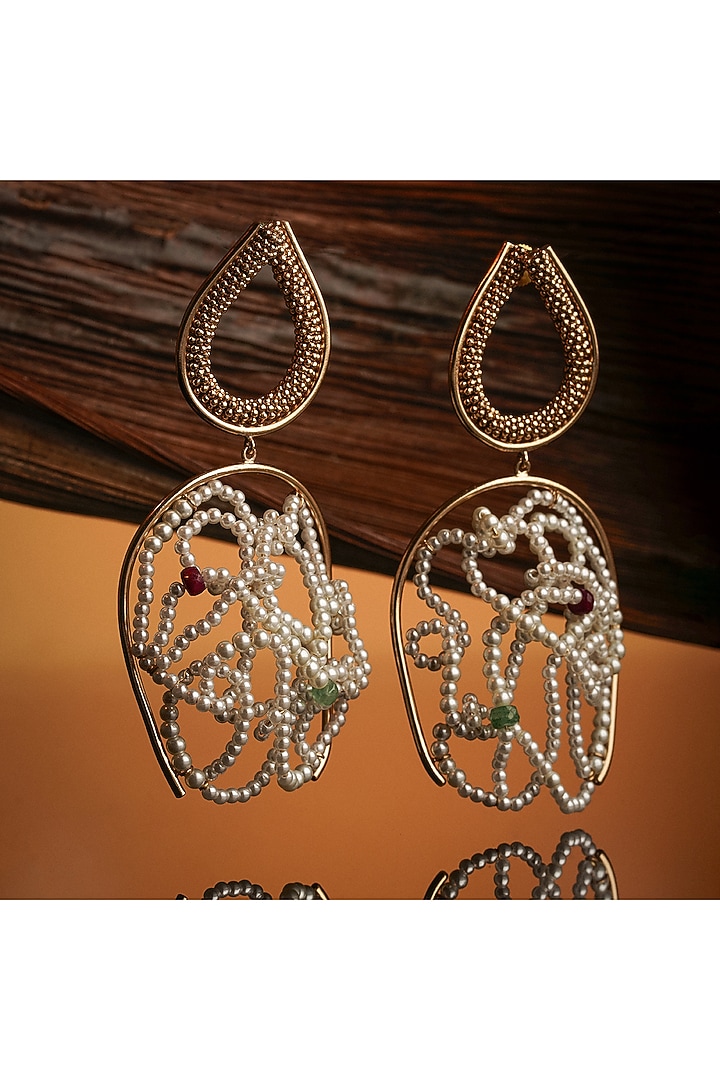 Gold Plated Emerald & Ruby Dangler Earrings by Suhani Pittie at Pernia's Pop Up Shop