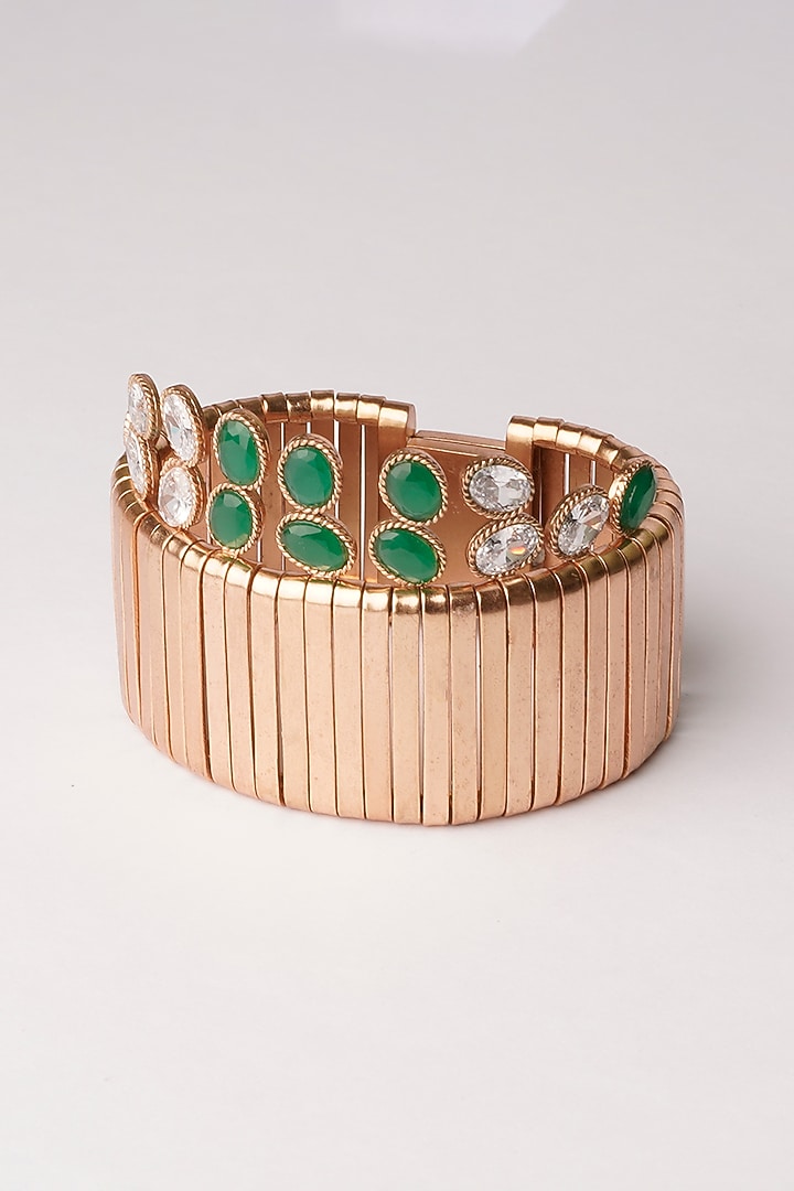 Gold Plated Green & White Crystal Flexible Cuff by Suhani Pittie at Pernia's Pop Up Shop