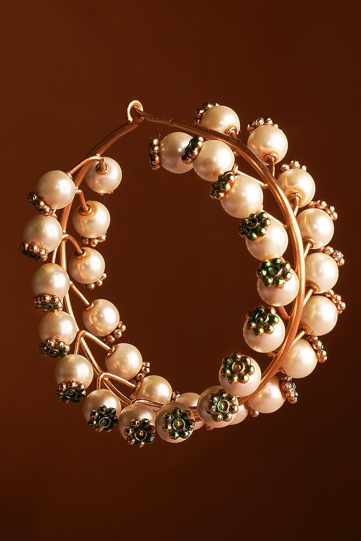 Gold Plated Pearl Hoop Earrings by Suhani Pittie at Pernia's Pop Up Shop