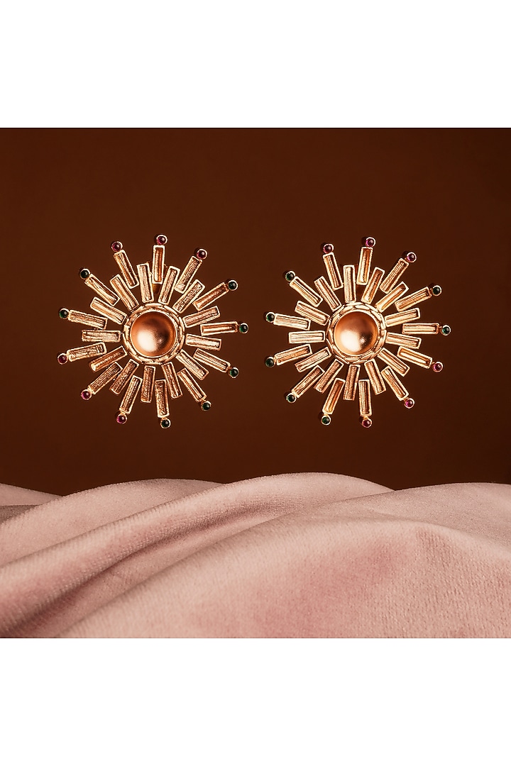 Gold Plated Emerald & Ruby Sunburst Stud Earrings by Suhani Pittie at Pernia's Pop Up Shop