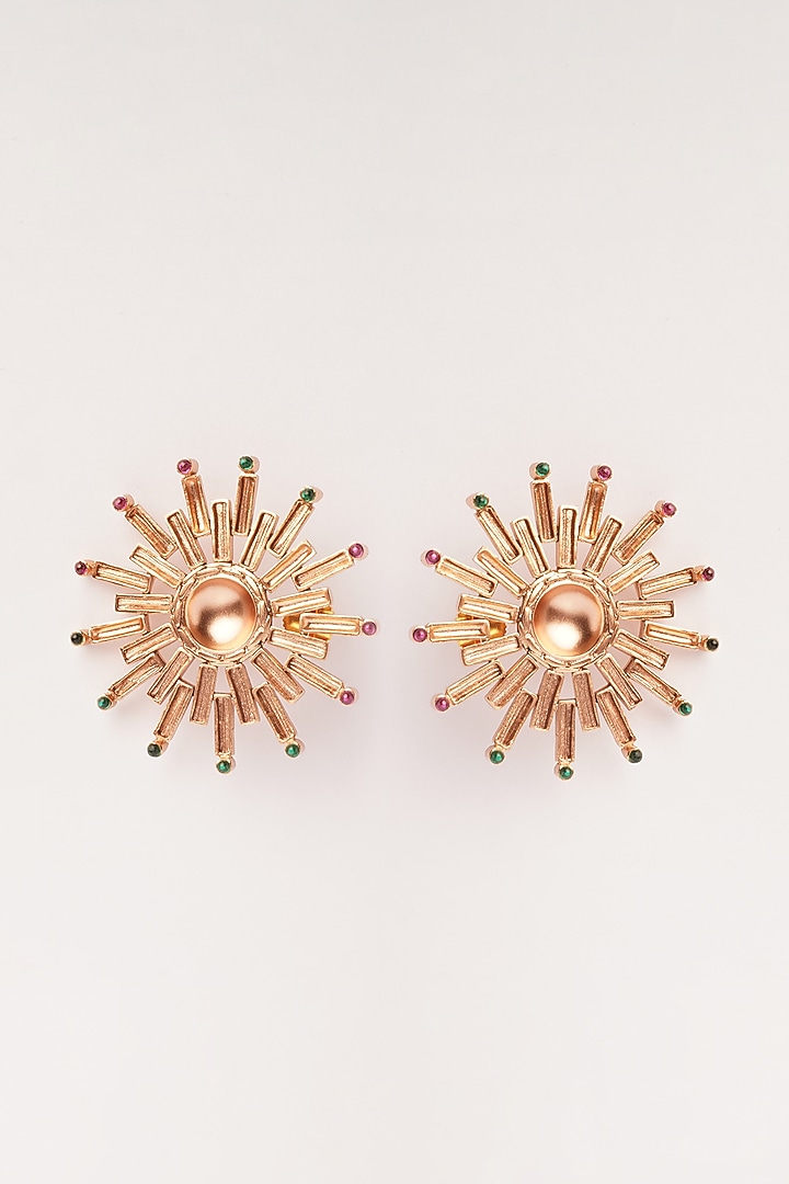 Gold Plated Emerald & Ruby Sunburst Stud Earrings by Suhani Pittie at Pernia's Pop Up Shop