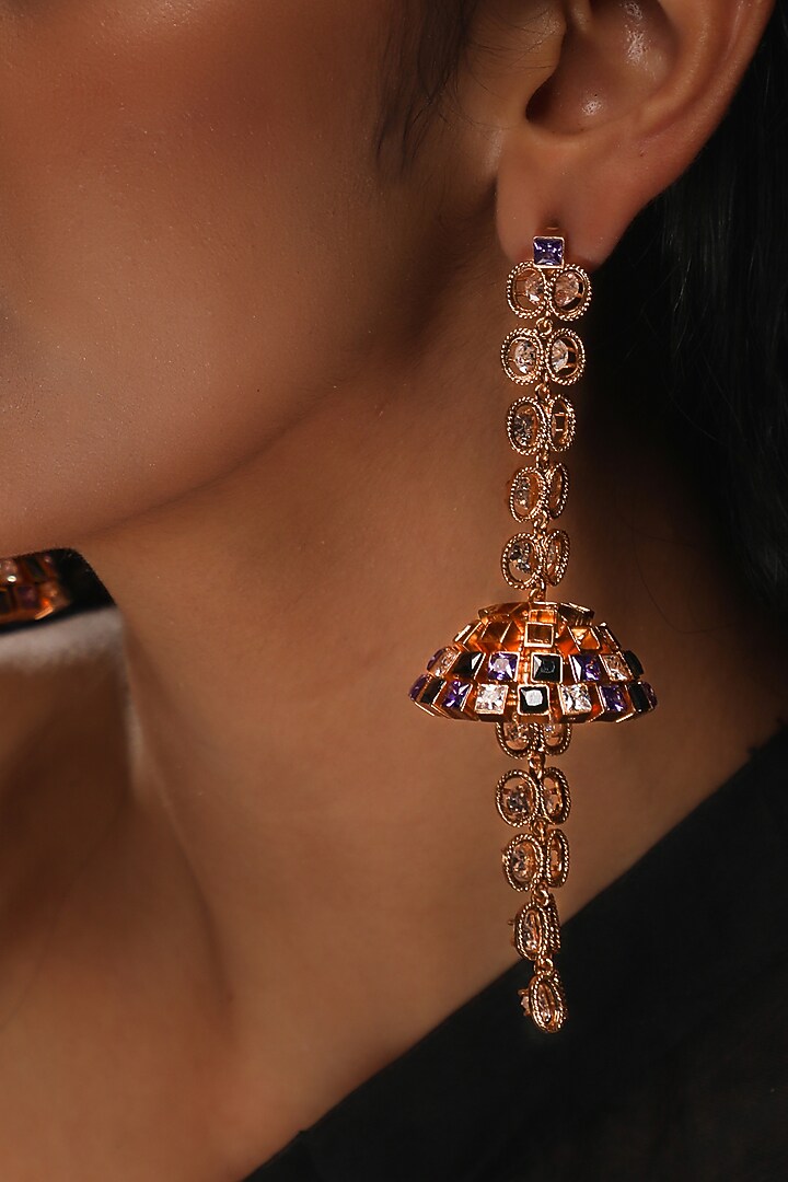 Gold Plated Cubic Zirconia Dangler Earrings by Suhani Pittie at Pernia's Pop Up Shop