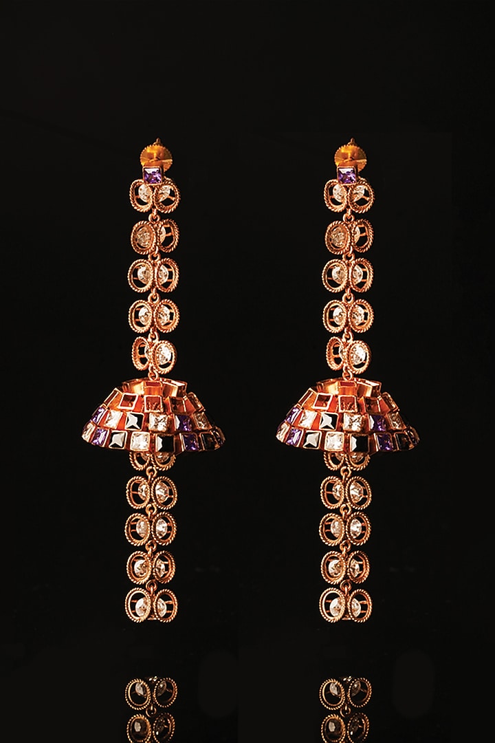 Gold Plated Cubic Zirconia Dangler Earrings by Suhani Pittie at Pernia's Pop Up Shop