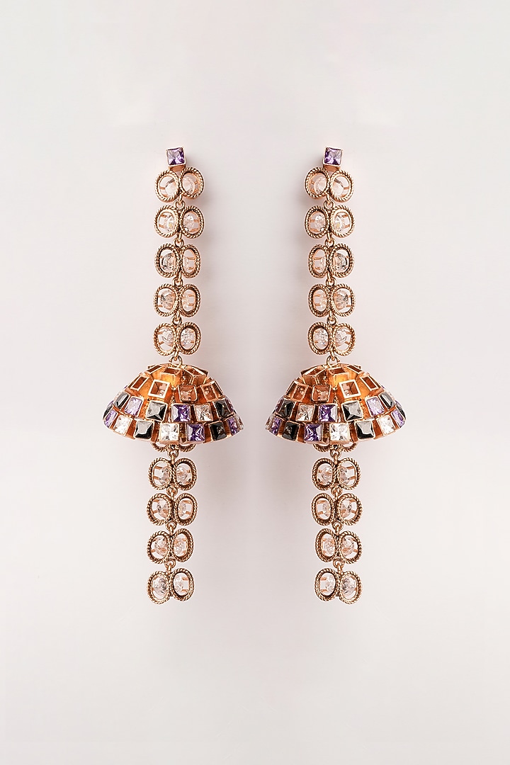 Gold Plated Cubic Zirconia Dangler Earrings by Suhani Pittie at Pernia's Pop Up Shop