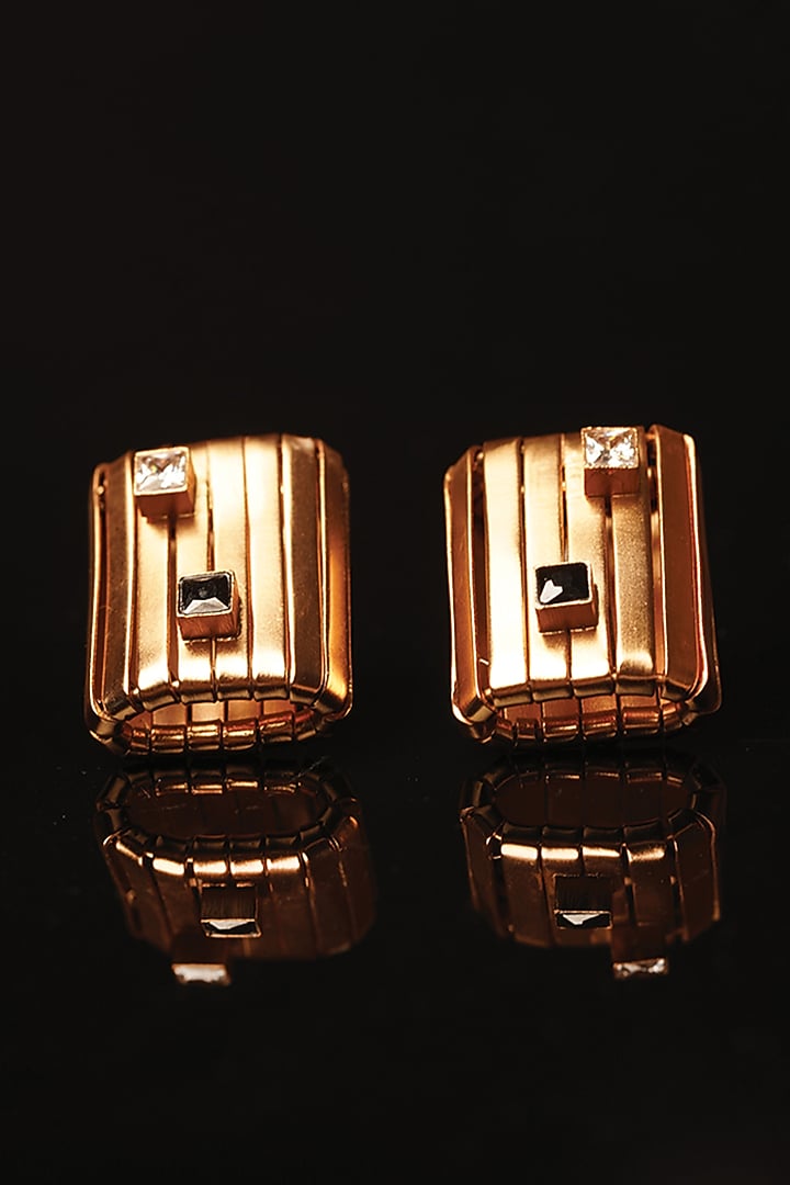 Gold Plated Black & White Cubic Zirconia Stud Earrings by Suhani Pittie at Pernia's Pop Up Shop