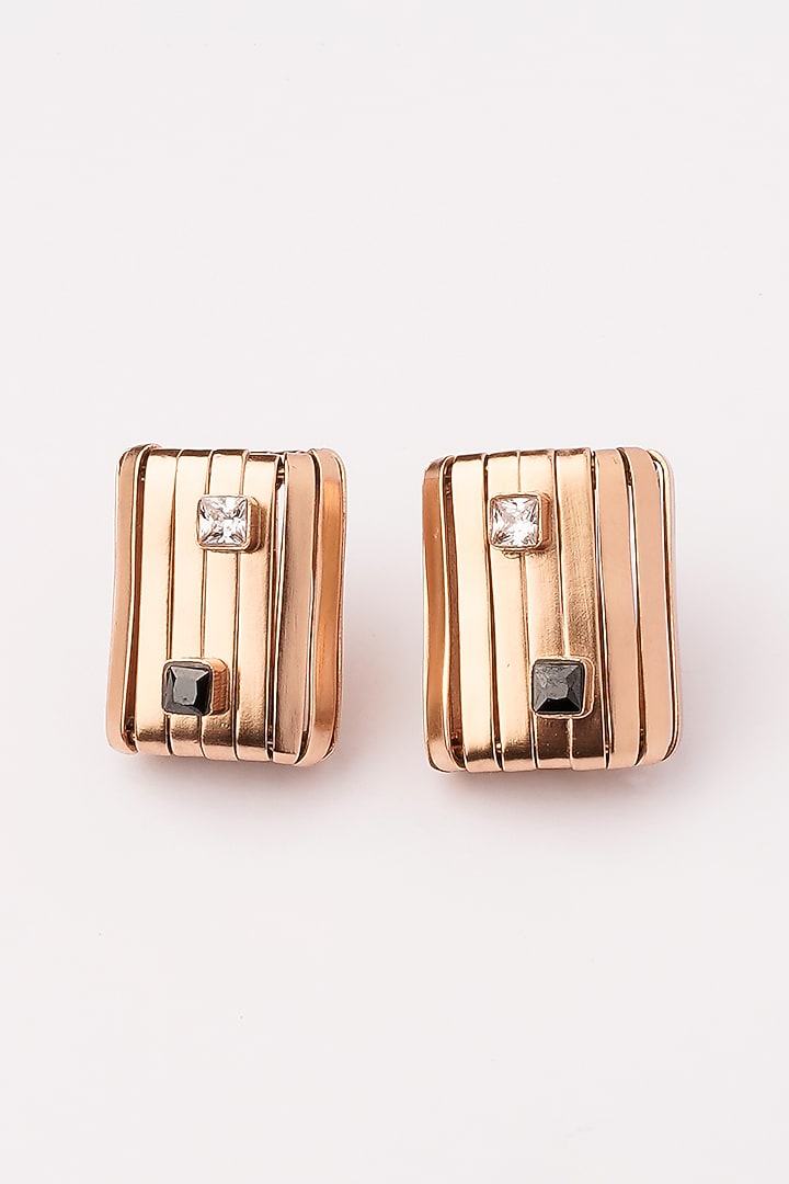 Gold Plated Black & White Cubic Zirconia Stud Earrings by Suhani Pittie at Pernia's Pop Up Shop