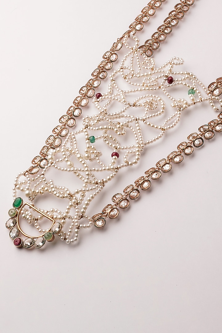 Gold Plated Pearl & White Crystal Necklace by Suhani Pittie at Pernia's Pop Up Shop