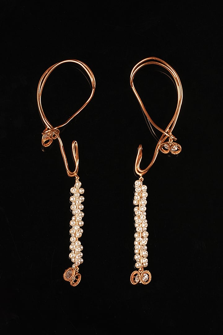 Gold Plated Pearl & White Crystal Ear Cuffs by Suhani Pittie at Pernia's Pop Up Shop