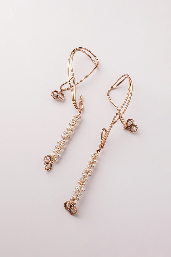Gold Plated Pearl & White Crystal Ear Cuffs by Suhani Pittie at Pernia's Pop Up Shop