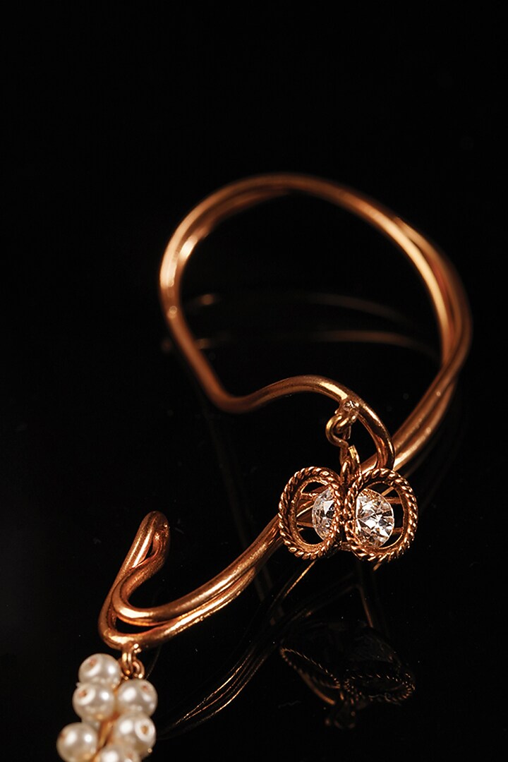 Gold Plated Pearl & White Crystal Ear Cuffs by Suhani Pittie at Pernia's Pop Up Shop