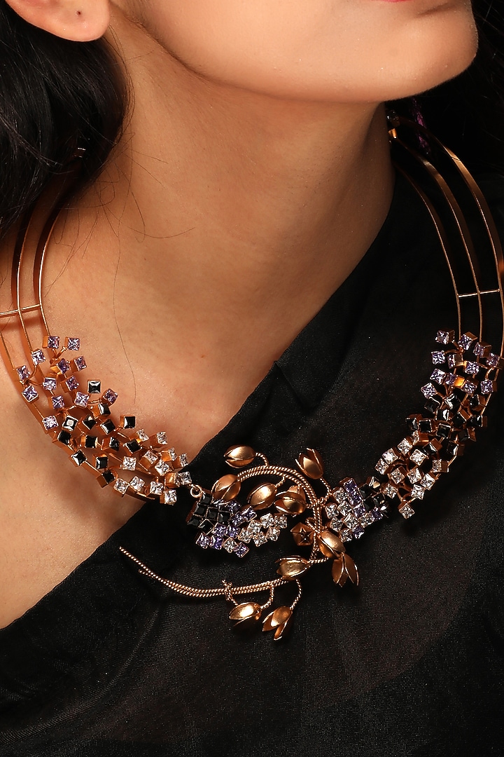 Gold Plated Cubic Zirconia Kanthi-Style Choker Necklace by Suhani Pittie at Pernia's Pop Up Shop