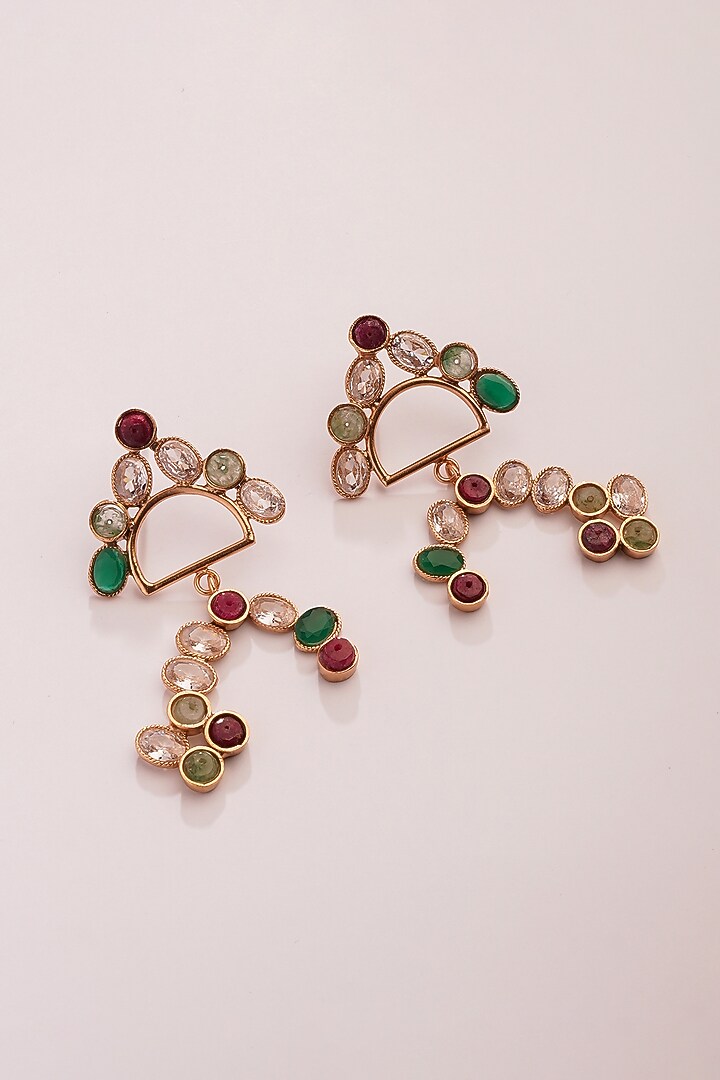 Gold Plated Emerald & Ruby Rainbow Dangler Earrings by Suhani Pittie at Pernia's Pop Up Shop