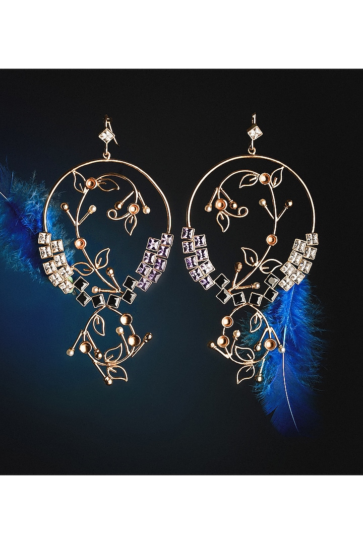 Gold Plated Cubic Zirconia Dangler Earrings by Suhani Pittie at Pernia's Pop Up Shop