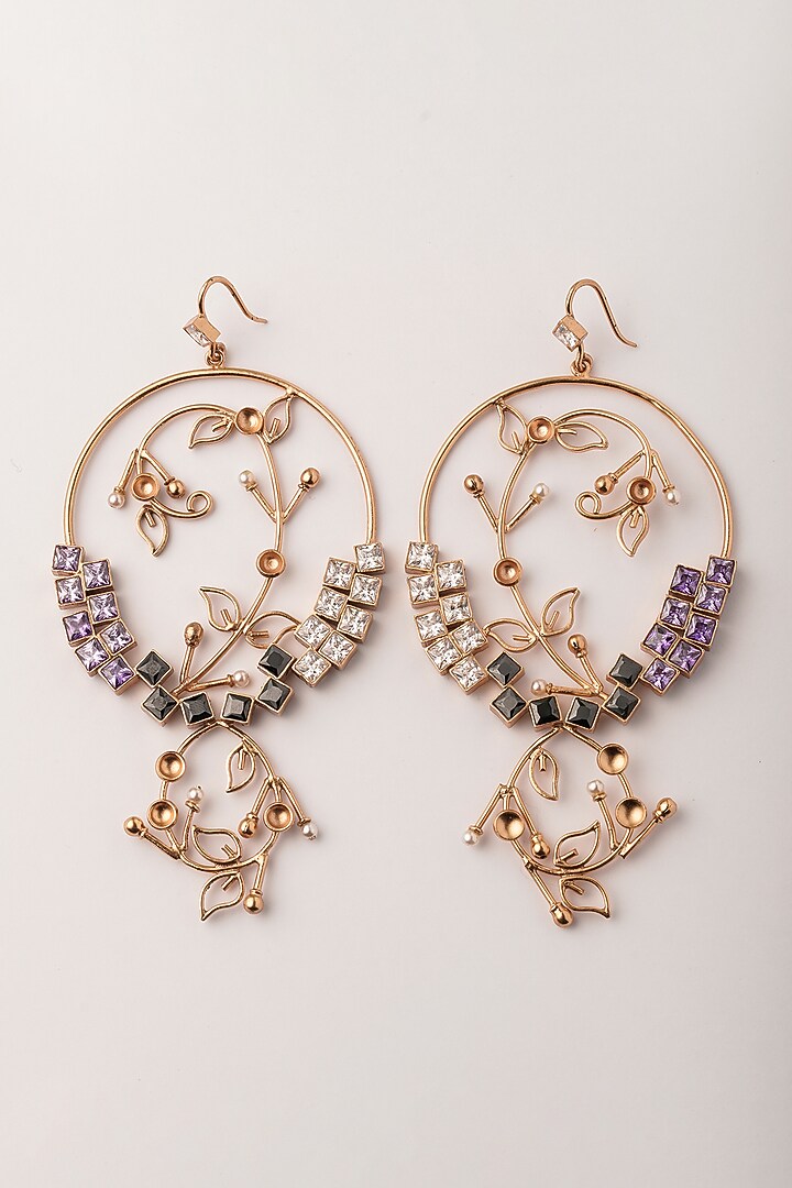 Gold Plated Cubic Zirconia Dangler Earrings by Suhani Pittie at Pernia's Pop Up Shop