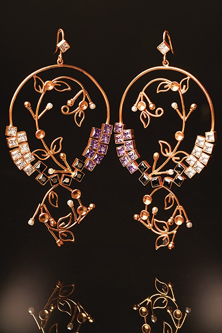 Gold Plated Cubic Zirconia Dangler Earrings by Suhani Pittie at Pernia's Pop Up Shop