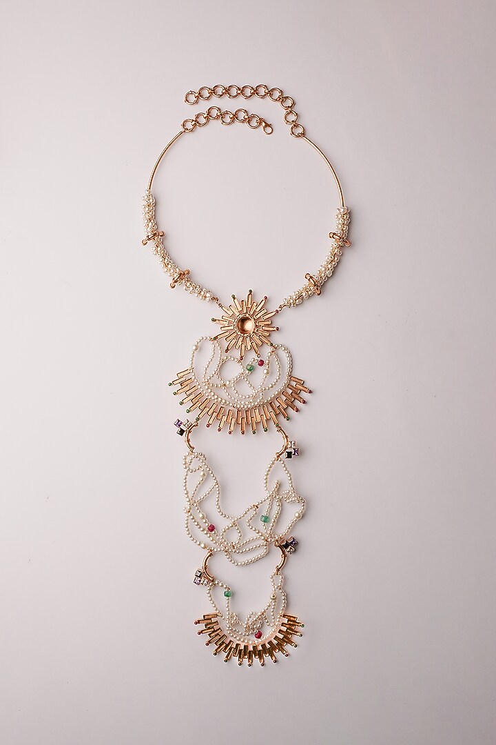 Gold Plated Emerald & Ruby Sunburst Pendant Necklace by Suhani Pittie at Pernia's Pop Up Shop
