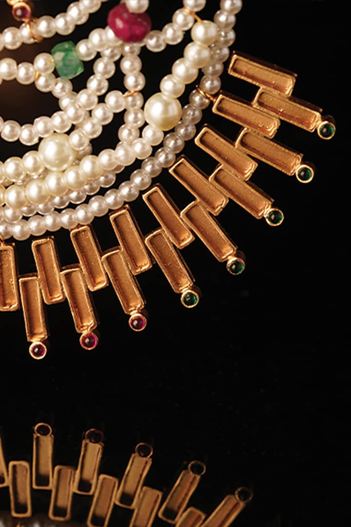 Gold Plated Emerald & Ruby Solar Beam Long Necklace by Suhani Pittie at Pernia's Pop Up Shop