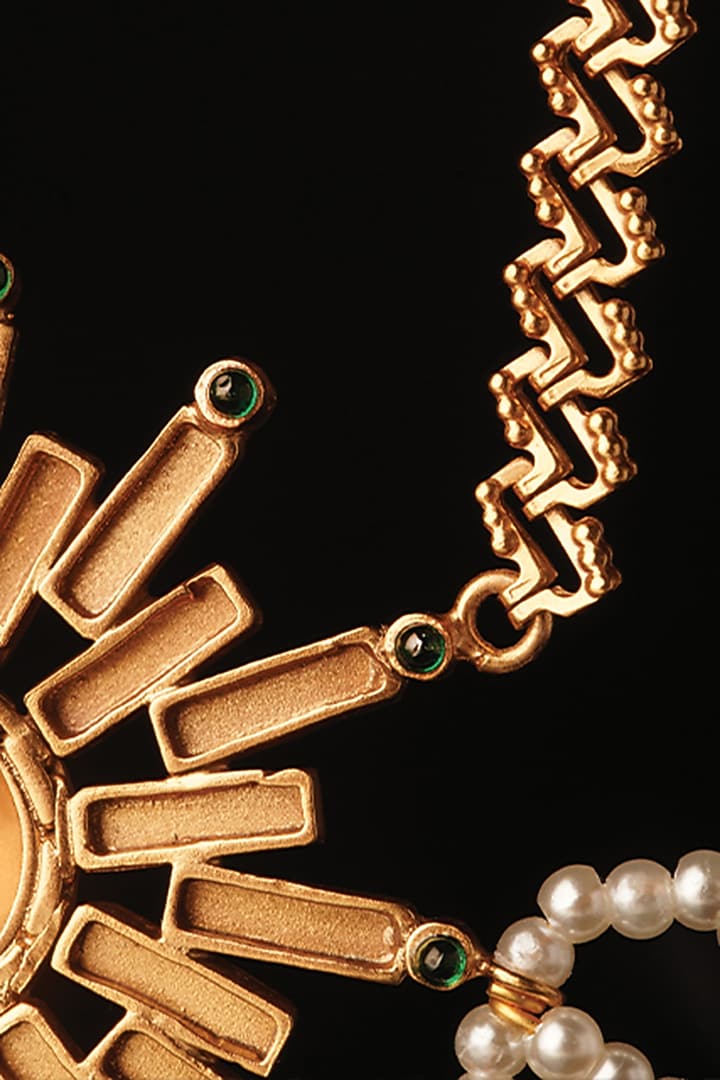 Gold Plated Emerald & Ruby Solar Beam Long Necklace by Suhani Pittie at Pernia's Pop Up Shop